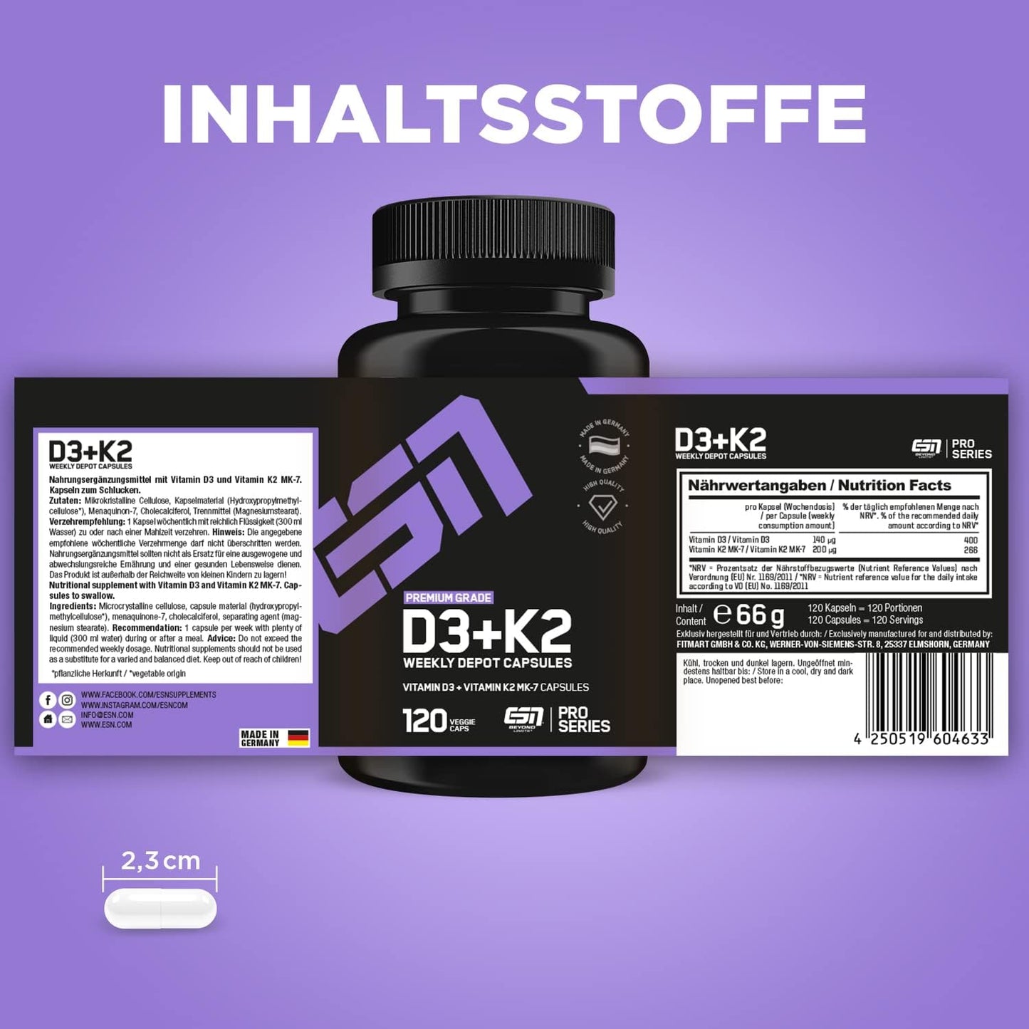 ESN VITAMIN D3+K2, 120 KAPS.