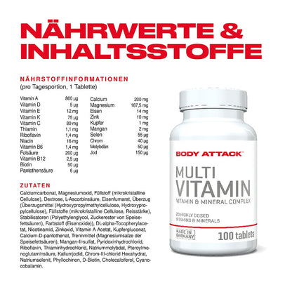 Body Attack Multi Vitamin 100 Tabletten