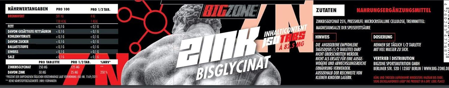 Big Zone Zink Bisglycinat 150 Tabletten