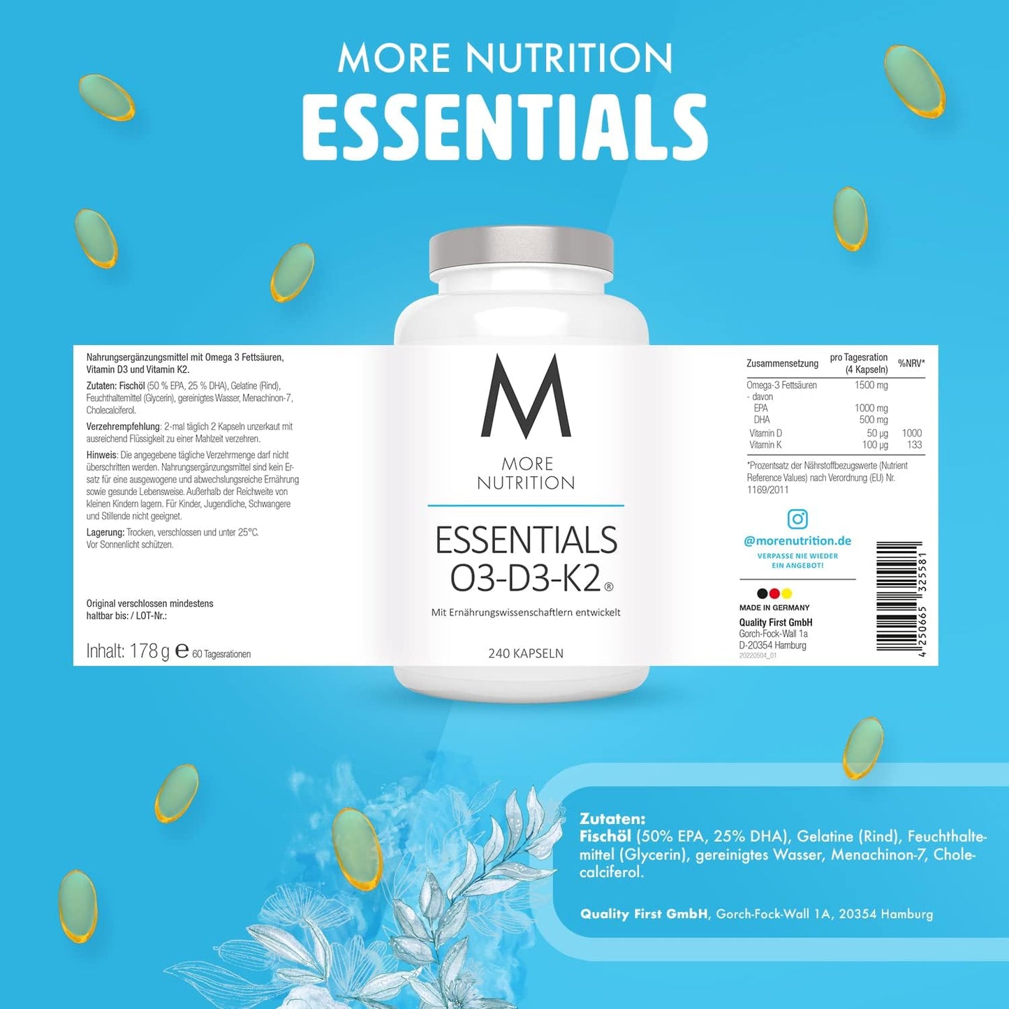 More Nutrition Essentials O3-D3-K2 - 240 Kapseln